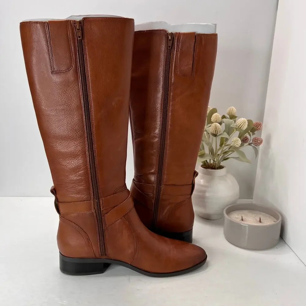 Naturalizer Rena Leather Knee High Riding Boot Side Zip Brown Women 9M Tried On